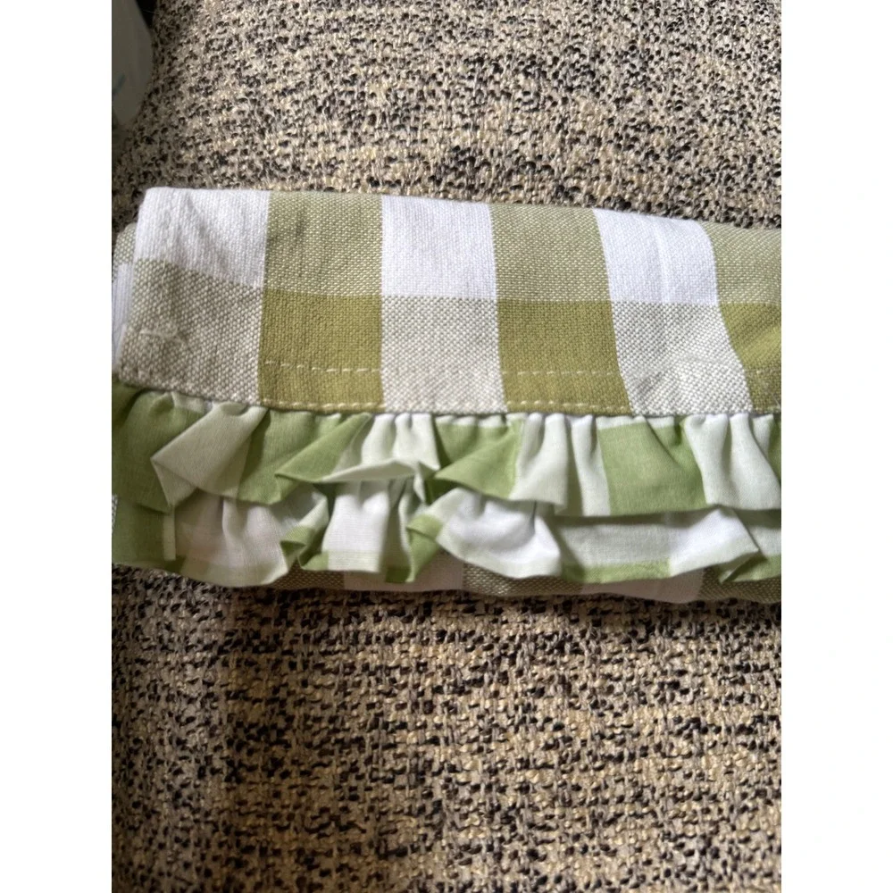 Sage Green Buffalo Check Ruffled Table Runner 14x64 Farmhouse Spring Decor